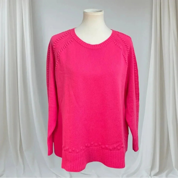 Sail to Sable crewneck sweater, hot pink pompoms pullover cashmere wool blend - Picture 2 of 16